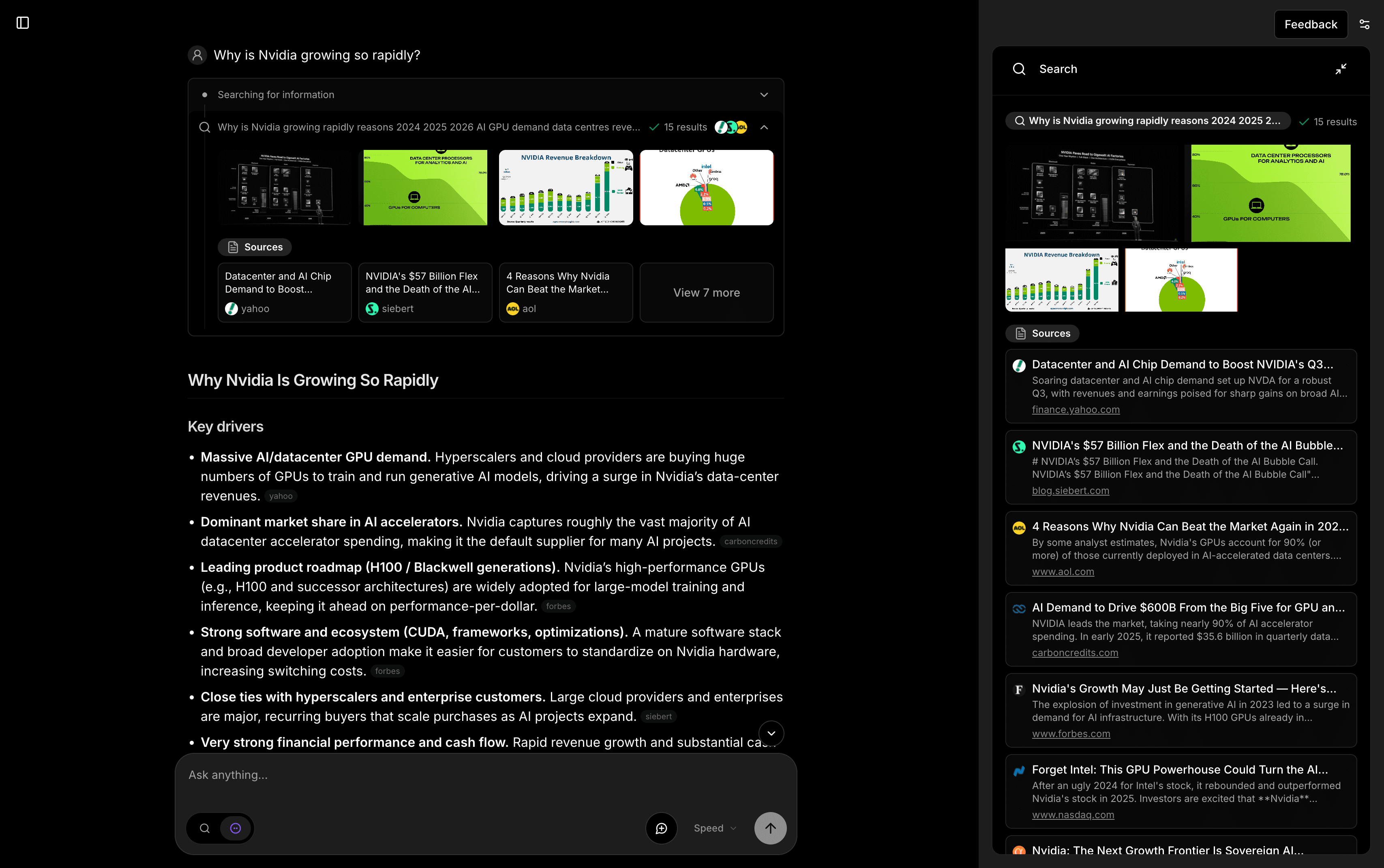 Morphic search interface with search modes and AI-powered input